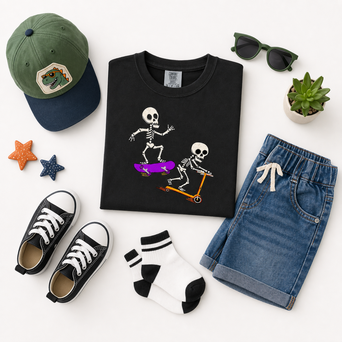 Skeletons Riding Skateboard & Scooter