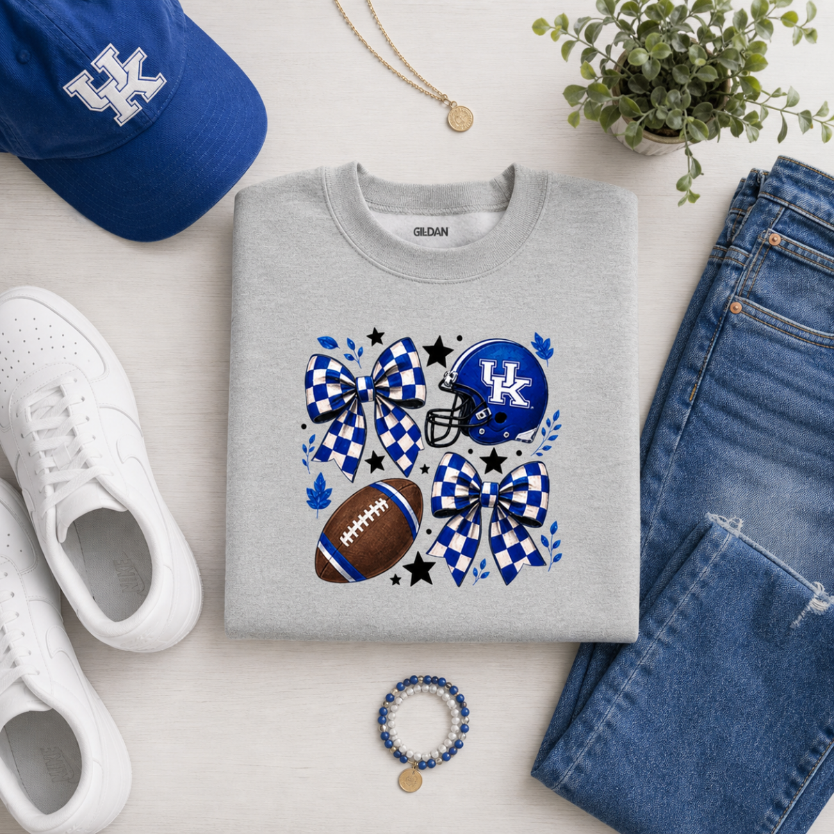 Kentucky Football Helmet & Checkered Bows